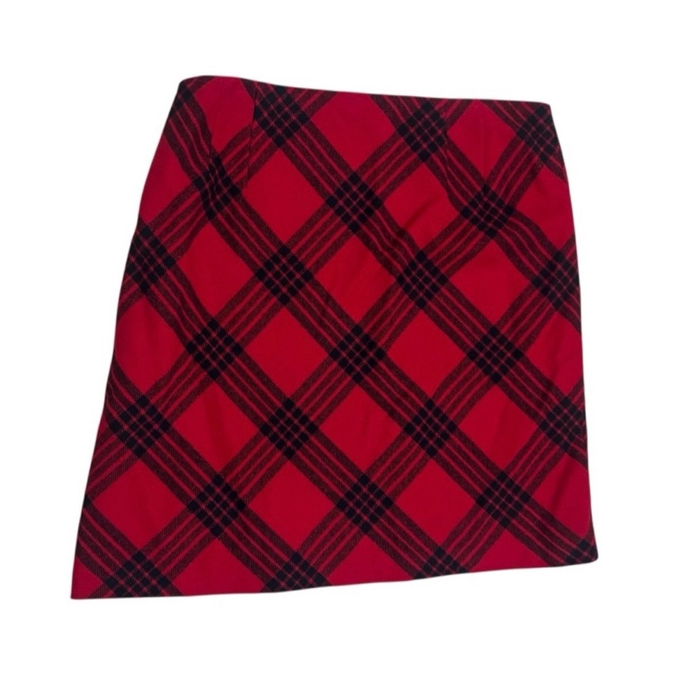 Talbots Womens Red Black Plaid Wool Blend Skirt SZ 16 Preppy Classic Holiday